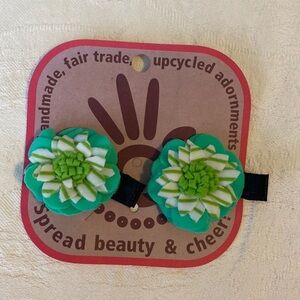 Lucuma Designs Green Flower Alligator Hair Clip Barrettes FairTrade Handmade NEW